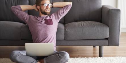 A man works from home with his laptop